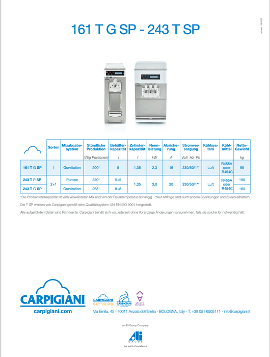 Carpigiani 161 T G SP: la macchina per gelato soft entry-level - krae - shop.com