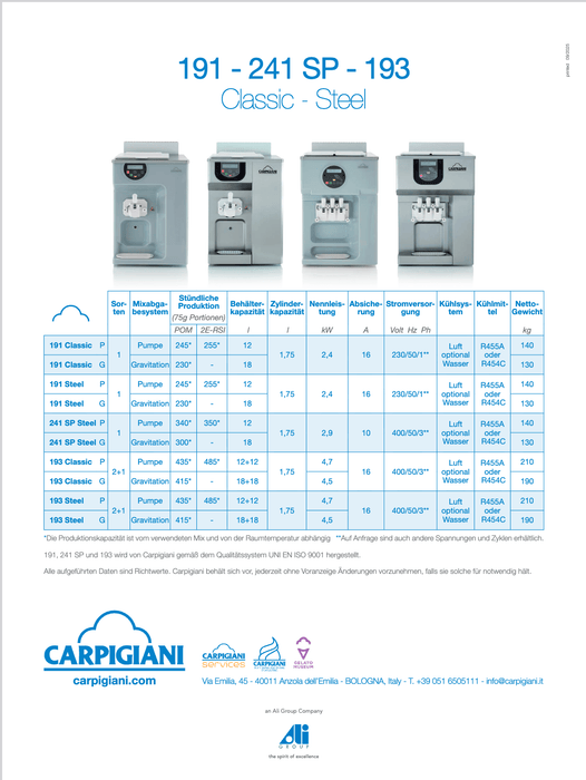 Carpigiani 193 Steel: potente macchina per gelato soft da tavolo - krae - shop.com