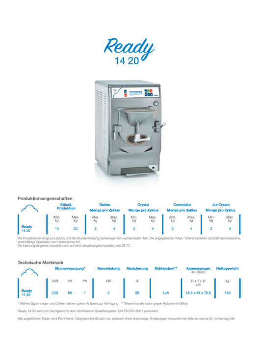 Carpigiani Ready 14/20: il vostro apparecchio professionale da tavolo per il gelato fresco - krae - shop.com