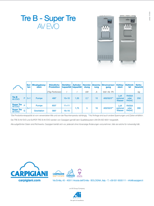 Carpigiani Super Tre BP AV Evo e Tre BP AV Evo: le migliori macchine per gelato soft - krae - shop.com