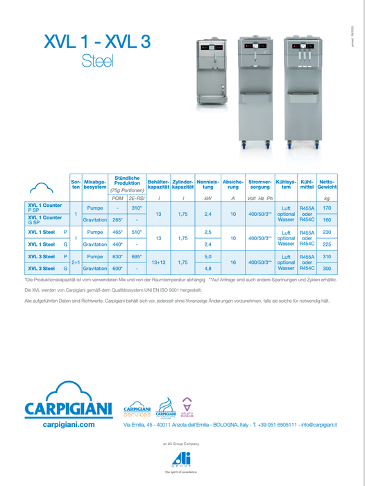Carpigiani XVL 3 P & XVL 3 PSP: Macchine per gelato soft di alta gamma con/senza pastorizzazione - krae - shop.com